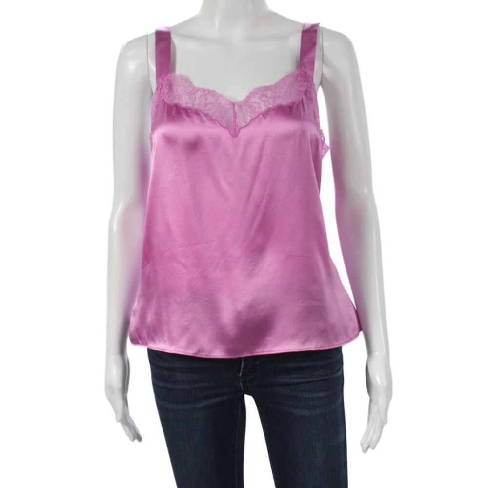 Cami NYC Womens Pink Silk V-Neck Tank Solid Sleeveless Top Size L